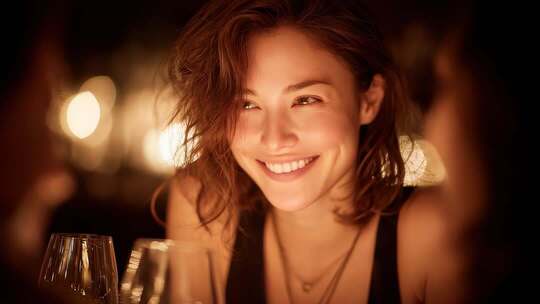 烛光晚餐中迷人的微笑