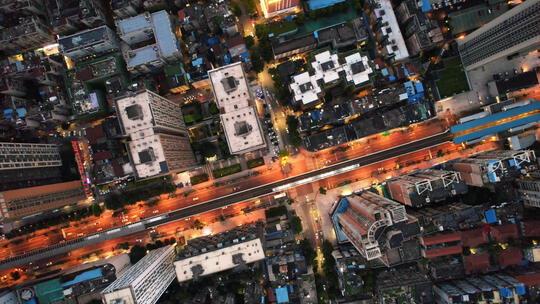 航拍城市夜景交通道路车流