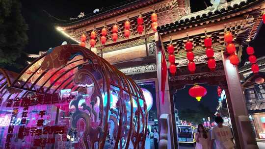 古风建筑夜景灯笼素材