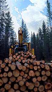 森林中挖掘机搬运木材