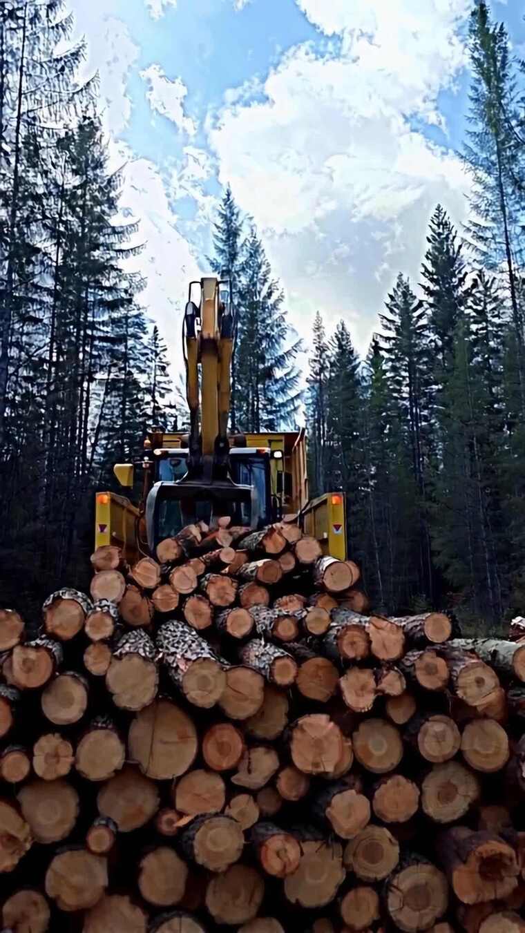 森林中挖掘机搬运木材