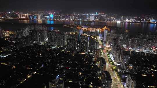 浙江温州市鹿城区夜景航拍延时夜晚城市风景