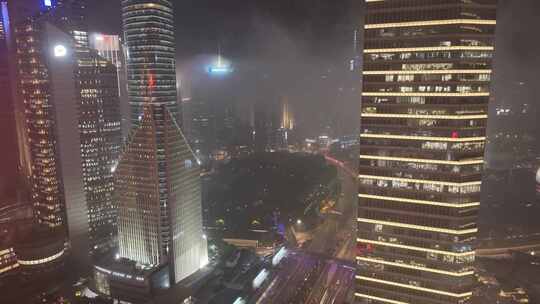 上海夜景航拍浦东新区陆家嘴东方明珠夜晚高