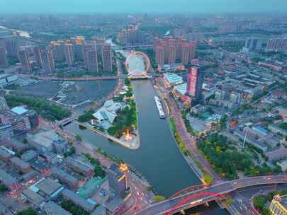 天津之眼摩天轮夜景航拍延时红桥区城市地标