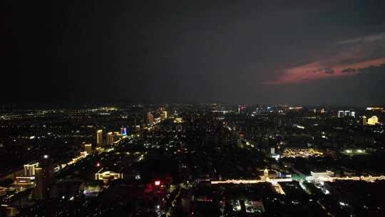 山东淄博城市夜景灯光交通航拍