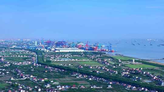 航拍上海崇明岛长兴岛全景造船重工业岛
