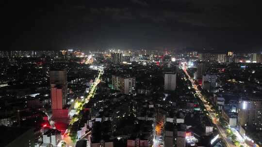 航拍广西玉林城市大景夜景灯光交通