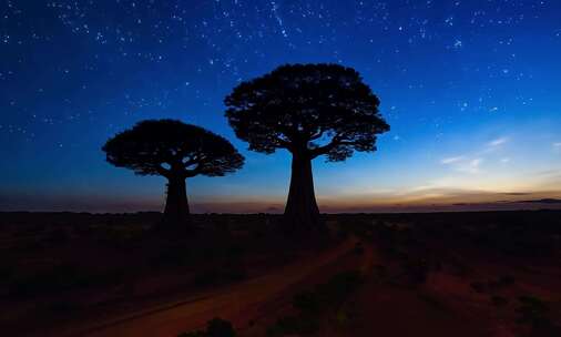 星空下的马达加斯加猴面包树夜景剪影