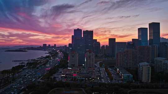 青岛西海岸夜景唐岛湾夜景航拍视频素材模板下载