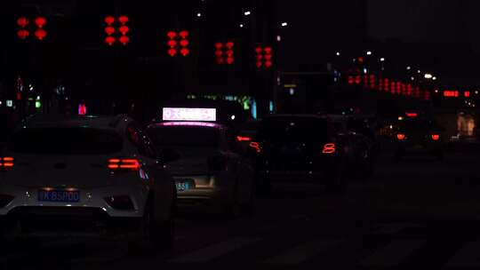 孝感城市夜景街景道路车辆上下班高峰期