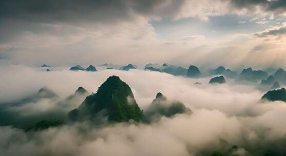 桂林山水合集山峰云海群山云雾缭绕自然风景