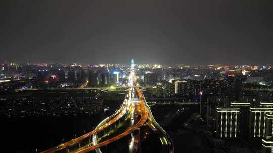 航拍河南郑州中原福塔夜景