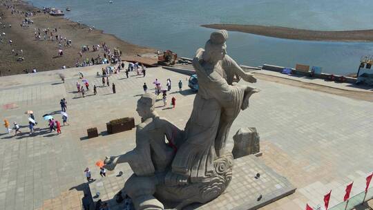 《超清4K》锦州笔架山女神雕像航拍