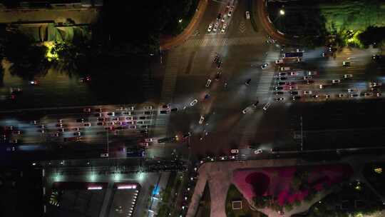 山东济南经十路夜景航拍