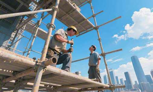 建筑工地工人施工场景