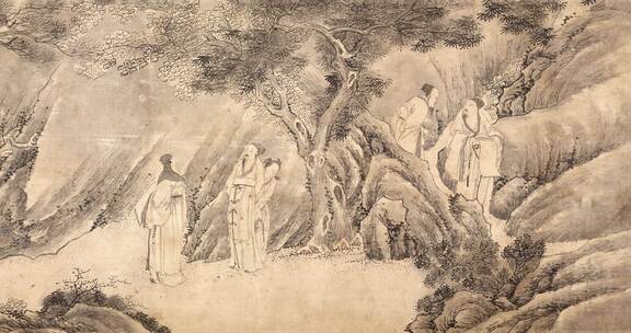 明代钱贡绘王羲之兰亭雅集纸本墨笔图卷