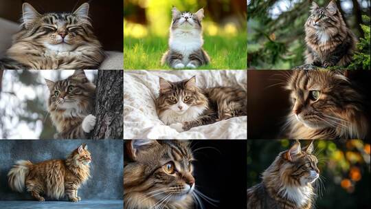 优雅挪威森林猫的自然生活瞬间猫小猫高清在线视频素材下载