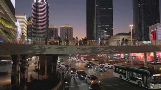 上海徐家汇商圈道路车流夜景