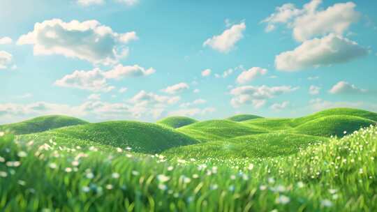 卡通蓝天白云和美丽大草原
