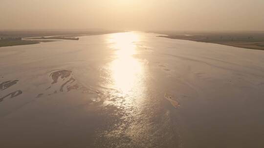 航拍黄河自然风光黄河日出夕阳视频素材模板下载