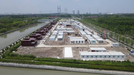 上海疫情闵行区方舱医院建设隔离点4K航拍