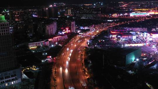 昆明螺蛳湾夜景交通航拍