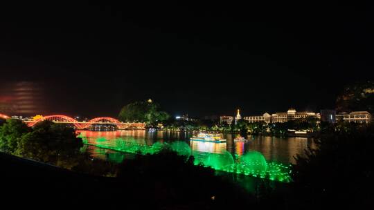 广西柳州夜景柳江音乐喷泉风景