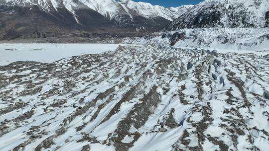 大气震撼航拍冬季来古冰川近景视频素材模板下载