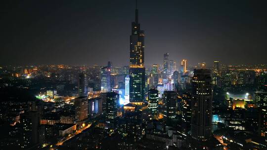 南京市紫峰大厦城市环境夜景航拍