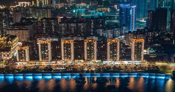 汕尾城市风光夜景航拍