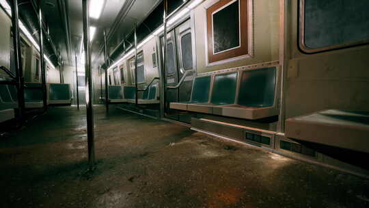 地铁地下空荡荡的地铁车厢