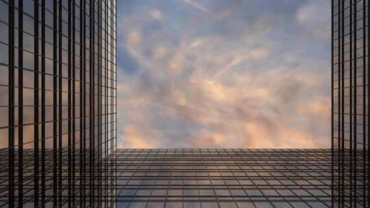 摩天大楼俯仰视角的三维城市合成动画