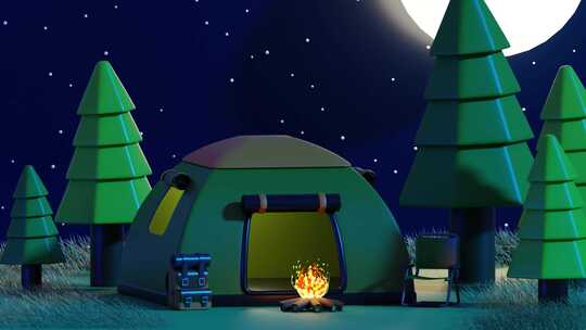 露营篝火氛围-3D动画视频素材模板下载