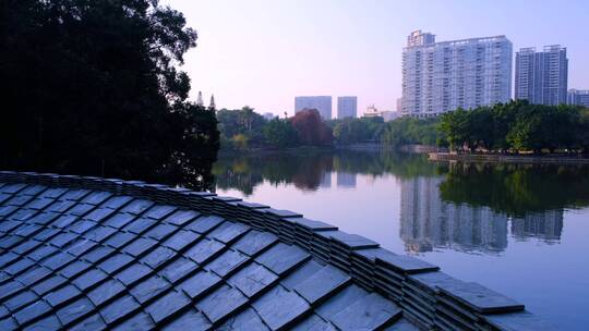 广州流花湖公园与城市湖景豪宅建筑