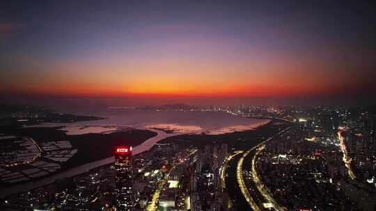 深圳湾日落黄昏大景