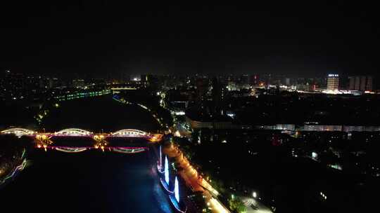 河南漯河三江汇合处夜景灯光航拍