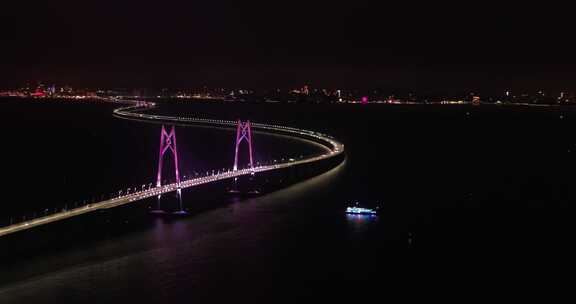 航拍港珠澳大桥夜景