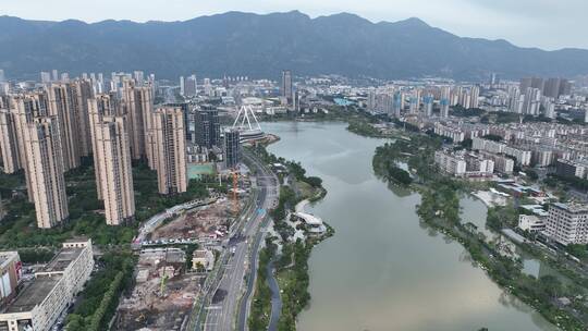 航拍福州东二环泰禾广场城市建筑