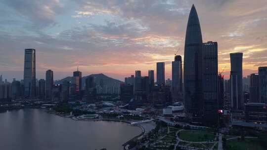 深圳湾的落日晚霞航拍