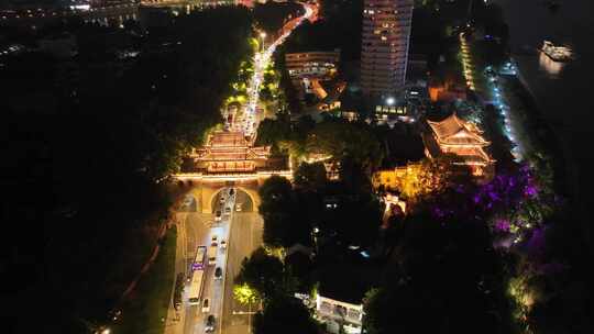 湖北武汉晴川阁景区航拍夜晚夜景汉阳区洗马