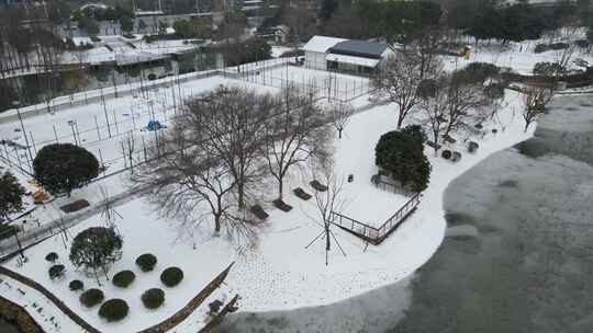 武汉汉阳区琴台大剧院雪景航拍