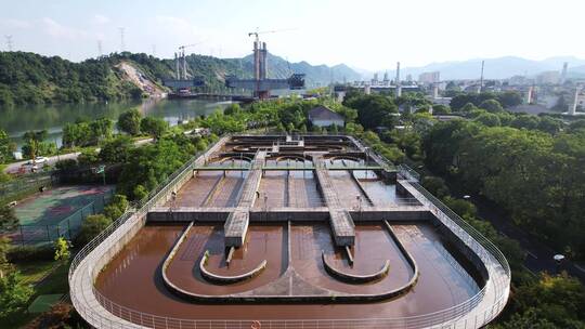 航拍杭州建德污水处理厂视频素材模板下载