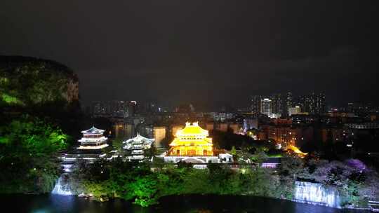 航拍广西柳州文庙夜景