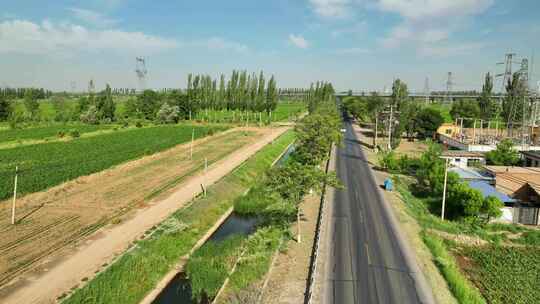 航拍宁夏吴忠市汉渠乡乡村公路