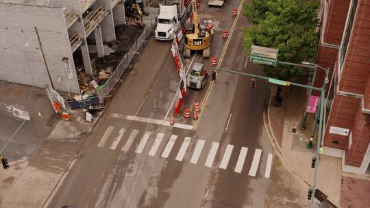 航拍城市道路施工