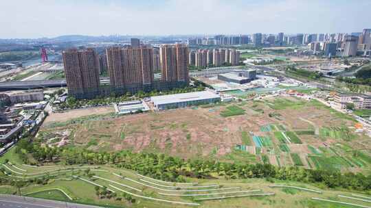 杭州九堡下沙路城市高楼大厦风景航拍