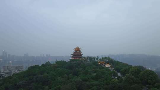 重庆鸿恩寺航拍阴天鸿恩寺森林公园城市风光