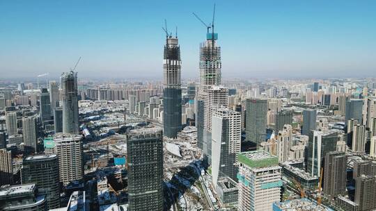 合集城市在建商务大厦施工吊塔4K航拍