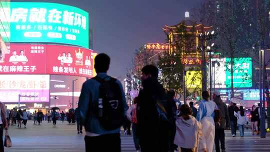 长沙黄兴广场五一广场夜晚夜景车流人流游客