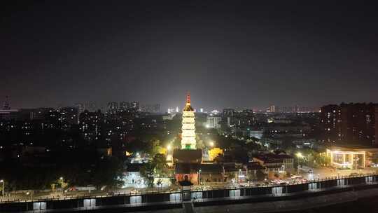 安徽安庆迎江寺振风塔夜景航拍